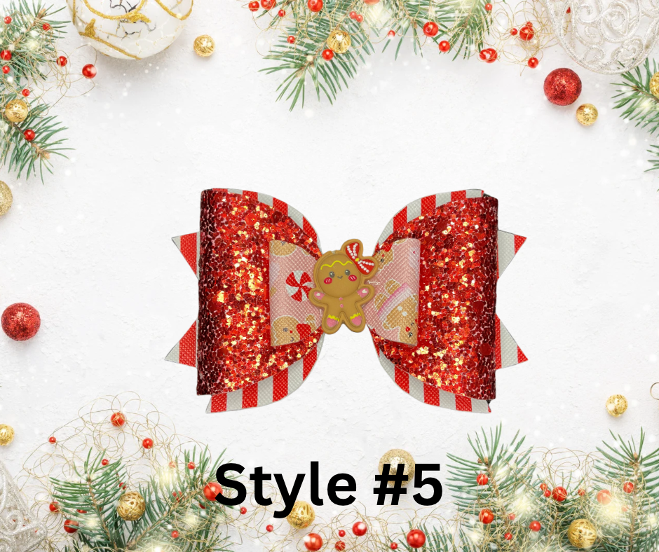 Christmas Faux Glitter & Pattern Leather Bows