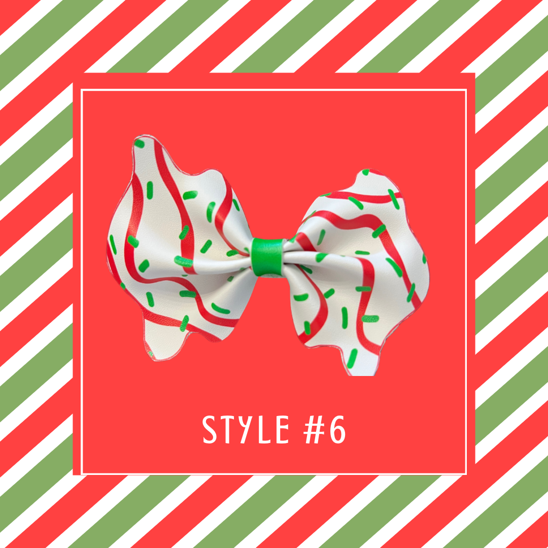 Christmas pinched faux leather bow