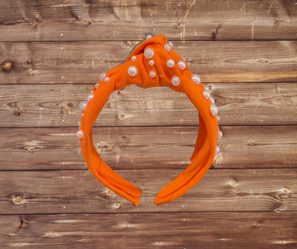 Orange Cotton Headband with White Pearls