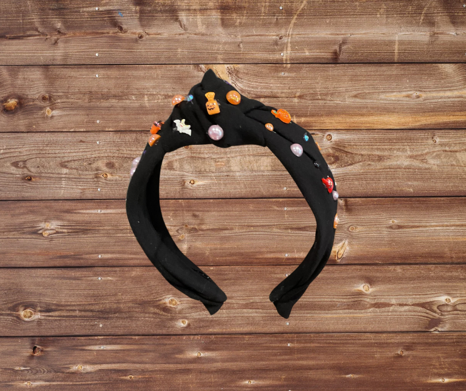 Black Cotton Headband with Halloween characters